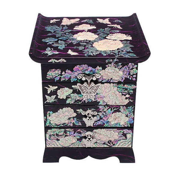 Mother of Pearl Wood Purple Jewelry Necklace Ring Earrings Box Case Chest Holder