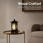 Carved Wood Art Lamp Lantern Brown Asian Bedside Bedroom Table Light Home Accent