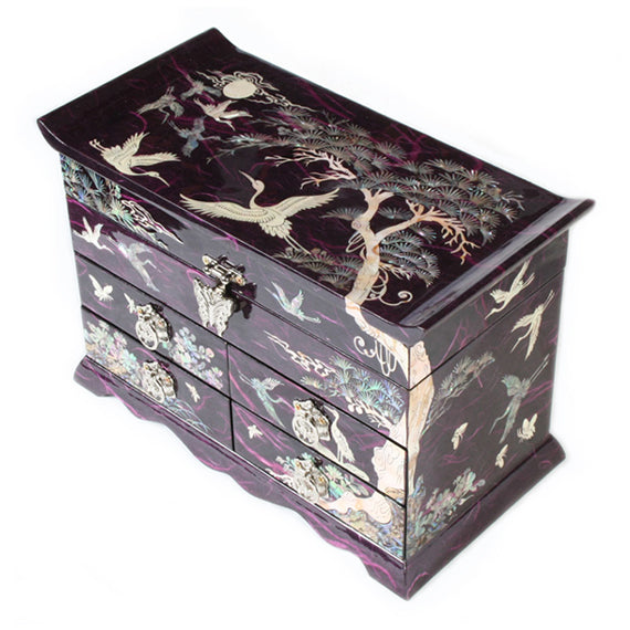 MOP Asian Lacquer Wood Purple Treasure Chest Jewelry Keepsake Trinket Gift Box 