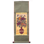 Korean Folk Peony Flower Paper Painting Wall Mount Home Decor Hanging Scroll  
