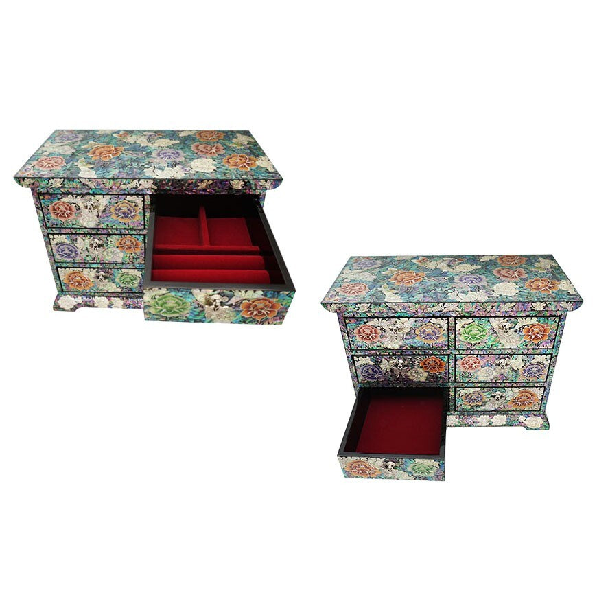 Mother of Pearl Luxury Drawer Wood Big Jewelry Box Keepsake Trinket Chest Case