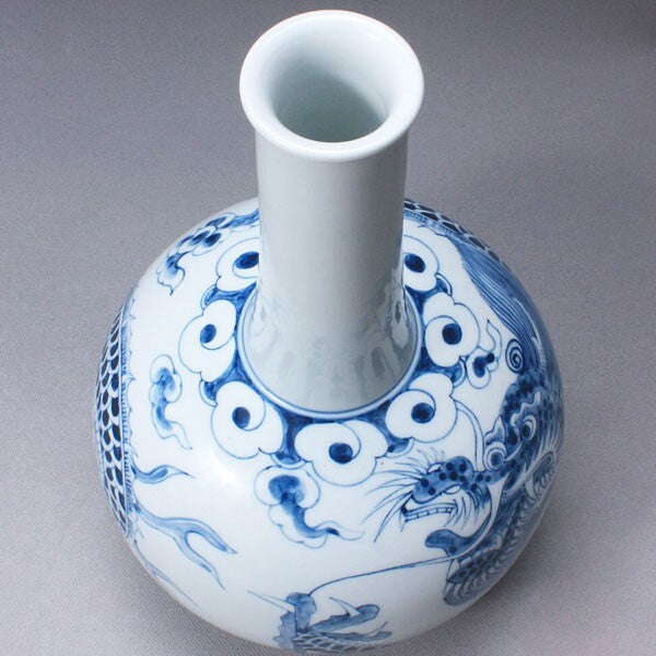 Korean Blue and White Porcelain Art Pottery Ceramic Dragon Bottle Home Decor