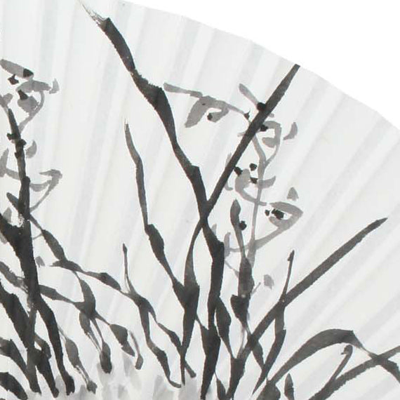 Folding White Paper Chinese Ink Orchid Painting Bamboo Wood Wall Art Fan