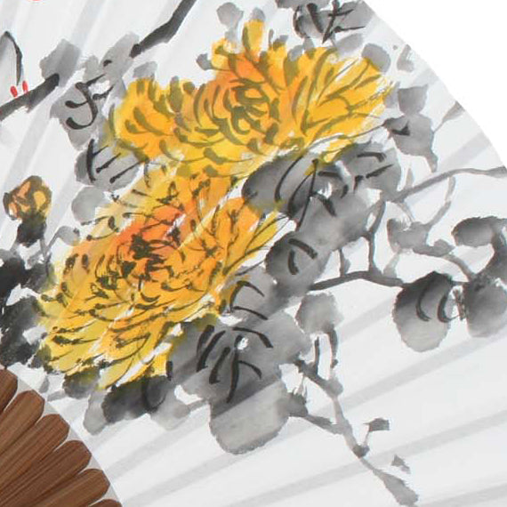 Handpaint Folding Paper Yellow Flower Painting Bamboo Wood Wall Hand Art Fan 