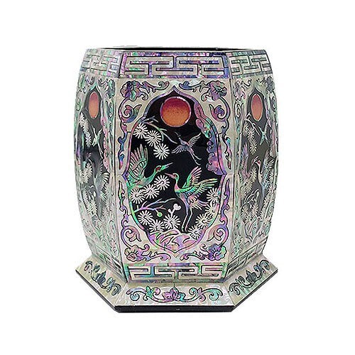 Mother of Pearl Inlay Desk Wood Pen Pencil Brush Holder Lid Case Box Storage