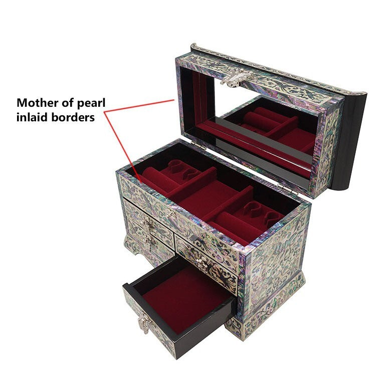 Mother of Pearl Art Drawer Jewelry Box Gift Trinket Keepsake Treasure Chest Case
