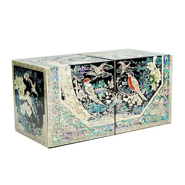 Mother of Pearl Black Womens Bird Jewelry Trinket Box Organizer Storage Holder