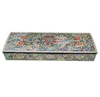 Mother of Pearl Inlay Desk Wood Pen Pencil Brush Holder Lid Case Box Gift