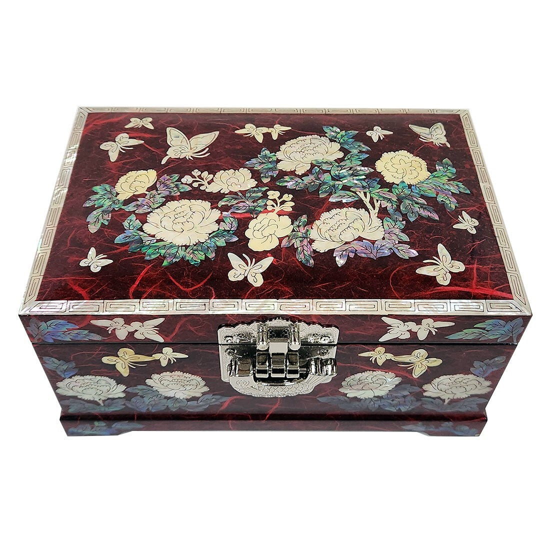 Mother of Pearl 2-Tier Lacquer Wood Jewelry Trinket Keepsake Chest Box Storage