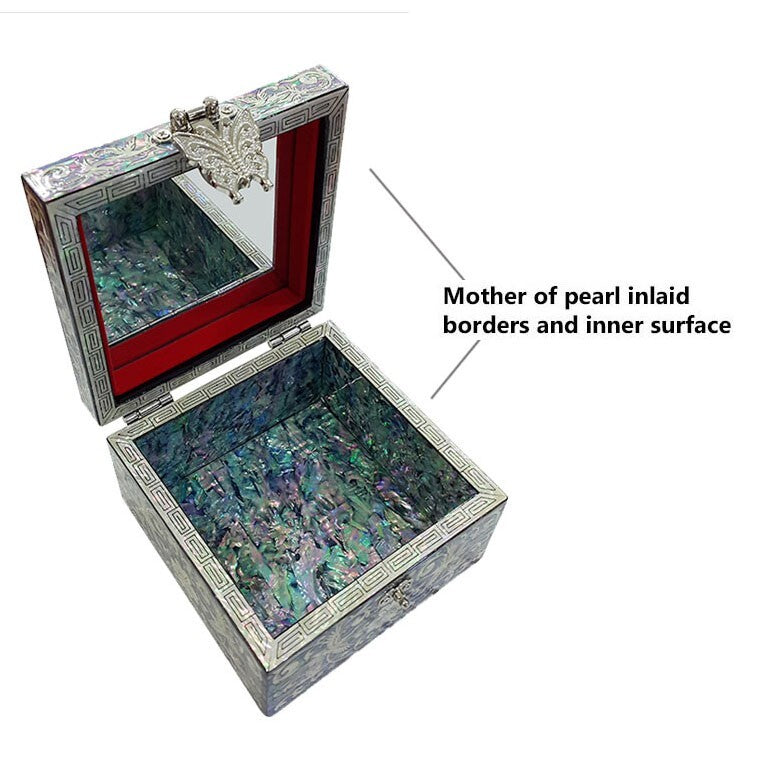 Mother of Pearl Wood Bird Travel Small Jewelry Trinket Keepsake Box Case Chest