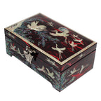 Mother of Pearl Art Wood Lacquer Red Treasure Chest Jewelry Keepsake Trinket Box