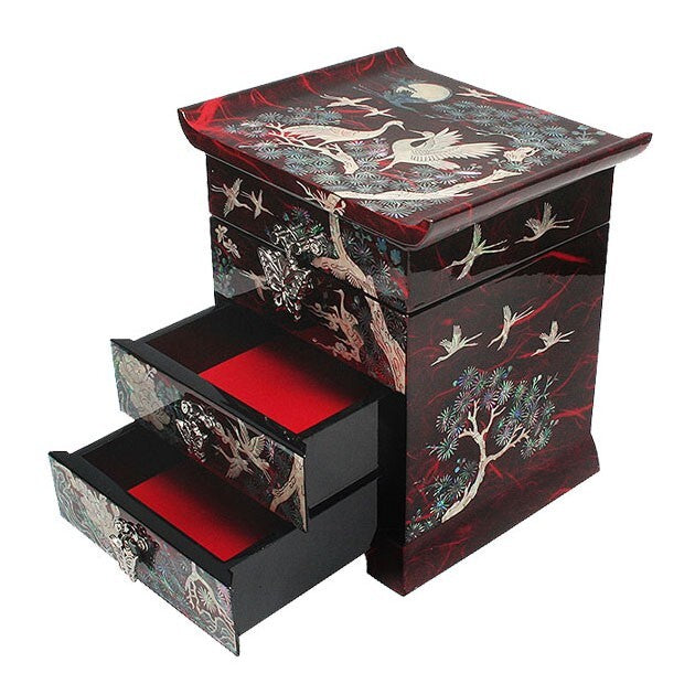 Mother of Pearl Red Wood Jewelry Ring Box Decorative Trinket Chest Case