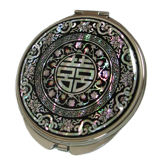 Mother of Pearl Chinese Charm Letter Compact Cosmetic Pocket Purse Makeup Mirror