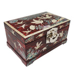 Mother of Pearl Red Wood Lock Jewelry Treasure Chest Box Storage Case Organizer