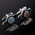 Mother of Pearl Circle Design Tie Clip Bar Clasp Pin Round Cufflinks Gift Set