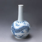 Korean Blue and White Porcelain Art Pottery Ceramic Dragon Bottle Home Decor