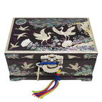 Mother of Pearl Wood Lock Key Jewelry Treasure Chest Box Storage Case Organizer