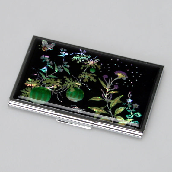 Mother of Pearl Insect Design Metal Business Credit Name Card Wallet Case Holder