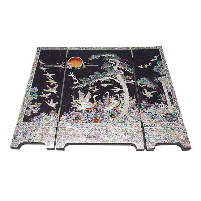 Mother of Pearl Inlay Mini Folding Wood Screen Asian Wall Art Deco Home Accent