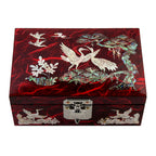 Mother of Pearl Red Travel Wood Jewelry Keepsake Trinket Small Chest Box Case