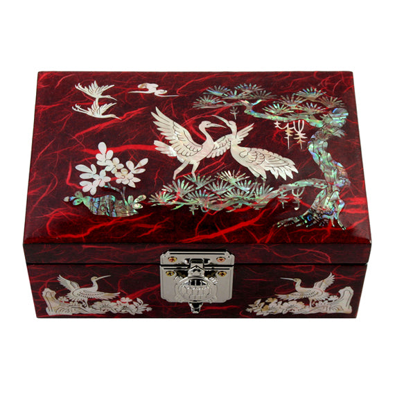 Mother of Pearl Red Travel Wood Jewelry Keepsake Trinket Small Chest Box Case
