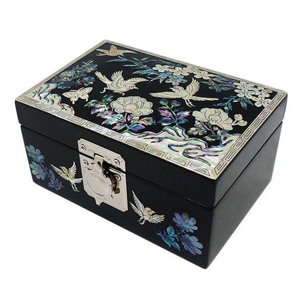 Mother of Pearl Wood Black Treasure Jewelry Travel Trinket Box Chest Gift Case