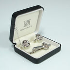Mother of Pearl Phoenix Design Tie Clip Bar Clasp Pin Round Cufflinks Gift Set