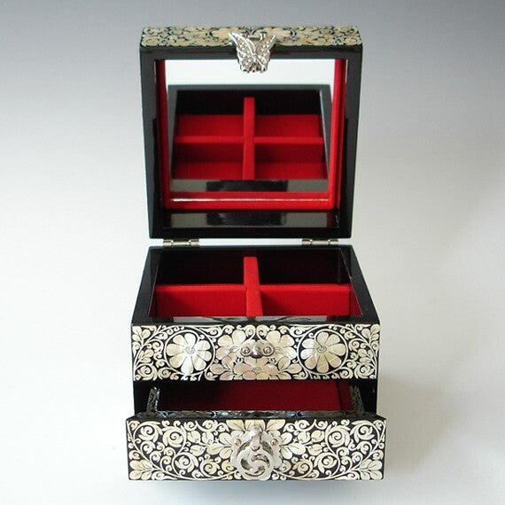 Mother of Pearl Art Drawer Jewelry Box Necklace Brooch Trinket Case Chest Holder