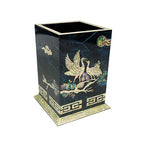 Mother of Pearl Blue Desk Stand Wood Pen Pencil Brush Holder Lid Case Box Gift