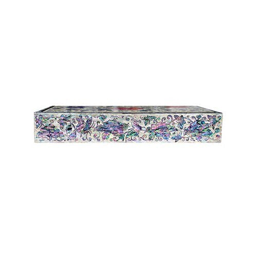 Mother of Pearl Inlay Desk Wood Pen Pencil Brush Holder Lid Case Box Organizer