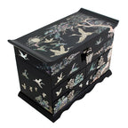 Mother of Pearl Inlay Asian Lacquer Wood Black Treasure Chest Jewelry Drawer Box
