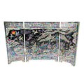 Mother of Pearl Inlay Wood Mini Folding Screen Wall Room Art Deco Plaque Accent