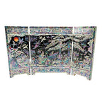 Mother of Pearl Inlay Wood Mini Folding Screen Wall Room Art Deco Plaque Accent