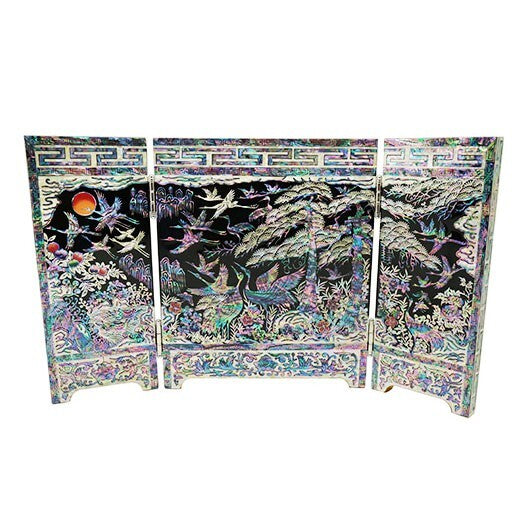 Mother of Pearl Inlay Wood Mini Folding Screen Wall Room Art Deco Plaque Accent