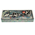 Mother of Pearl Inlay Desk Wood Pen Pencil Brush Holder Lid Case Box Organiz