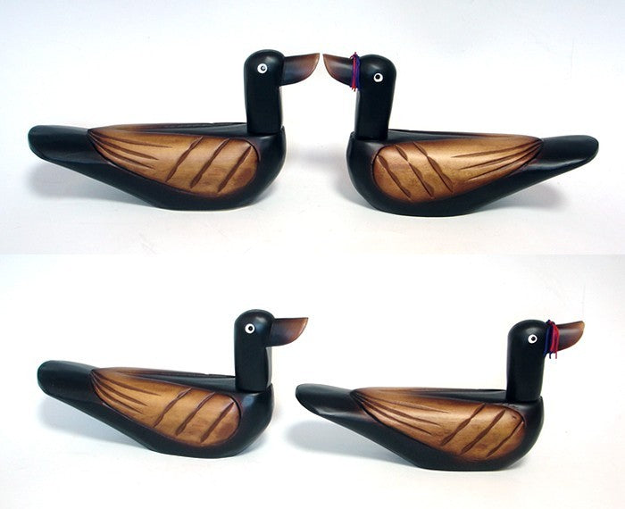 Wooden Wood Carved Geese Duck Figurine Deco Birds Pair