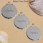 Personalized Mother of Pearl Compact Makeup Purse Mirror, Custom Engraved Pocket