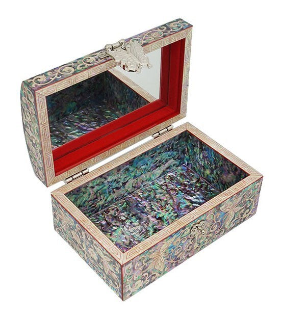 Mother of Pearl Inlay Art Butterfly Wood Jewelry Trinket Keepsake Chest Box Case