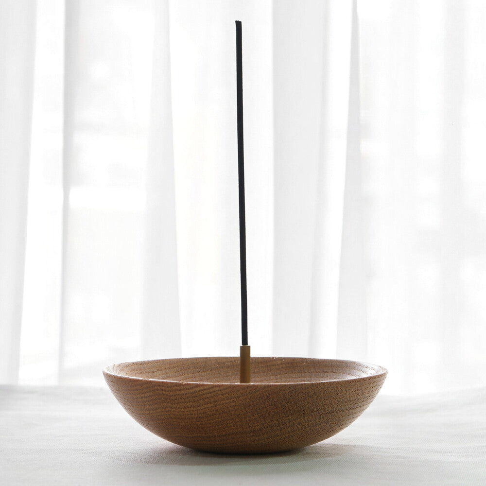Solid Red Oak Wood No Mess Incense Stick Round Bowl Holder Burner Ash Catcher 