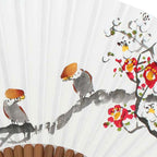 Hand Folding Bird Plum Flower Design White Paper Flower Painting Wall Asian Fan