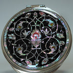 Mother of Pearl Double Compact Black Candle Round Pocket Vanity Makeup Mirror