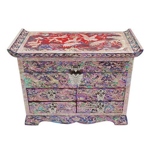 Mother of Pearl Asian Lacquer Wooden Jewelry Keepsake Treasure Chest Trinket Box