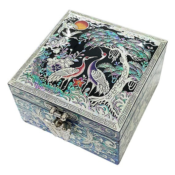 Mother of Pearl Wood Bird Travel Small Jewelry Trinket Keepsake Box Case Chest