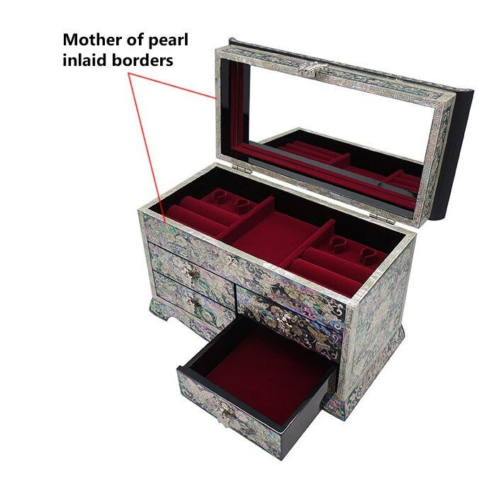 Mother of Pearl Art Wood Drawer Lacquer Jewelry Ring Necklace Keepsake Box Chest