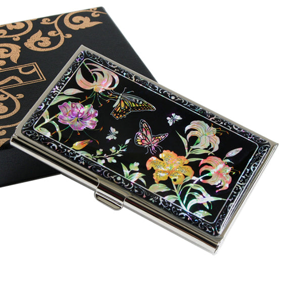 MOP Trumpet Lily Flower Design Business Credit Handmade Card Case Holder Wallet