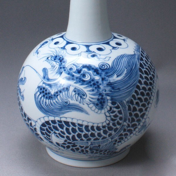 Korean Blue and White Porcelain Art Pottery Ceramic Dragon Bottle Home Decor
