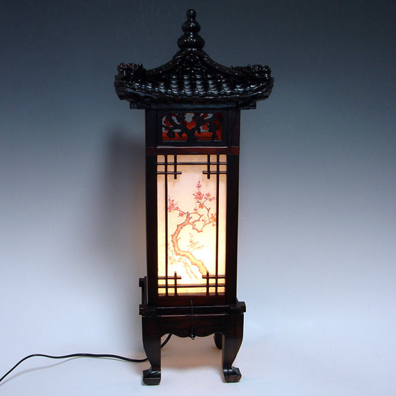 Wood Shade Asian Oriental House Lantern Bedside Dragon Art Deco Table Lamp Light