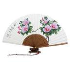 Hand Painted Pink Flower Painting Folding Paper Bamboo Wood Wall Art Gift Fan