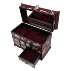 Mother of Pearl Red Wood Treasure Chest Jewelry Box Trinket Necklace Organizer