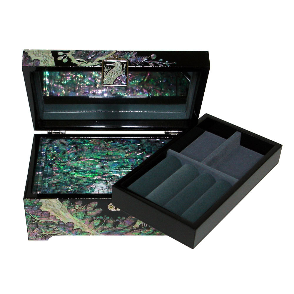 Mother of Pearl Black Wood Jewelry Earrings Ring Necklace Gift Box Case Storage